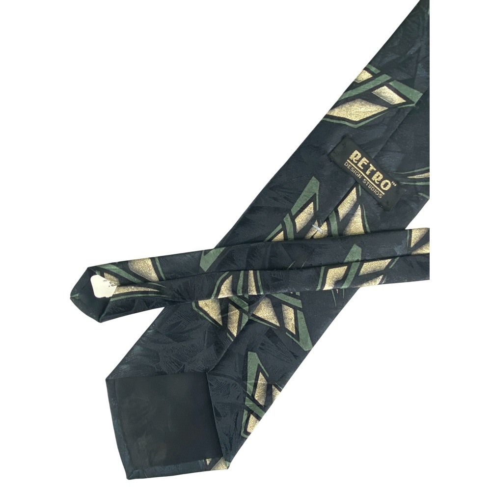 VTG Retro Design Studios Mens Tie 1990s Abstract Geometric Green Tan 54.5x4" - Picture 3 of 7